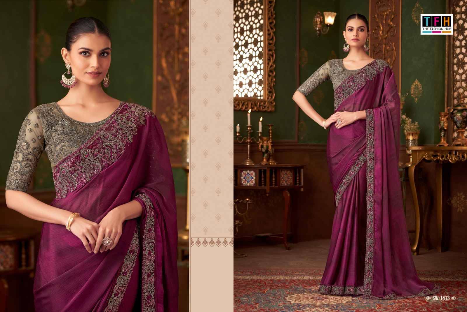 Sandal wood 14 By TFH 1401 to 1418 Series Indian Traditional Bridal Wear Collection Beautiful Stylish Fancy Colorful Party Wear & Occasional Wear Silk Sarees At Wholesale Price